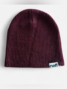 neff Maroon Ribbed Knit Acrylic Beanie Hat